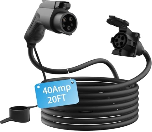 BESENERGY EV Charger Extension Cable 40Amp 20ft Charging Cord for Electric Vehicle 220V-240V Compatible All SAE J1772 Chargers