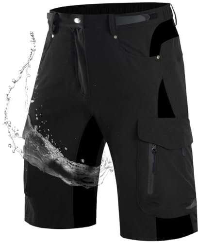 Wespornow Kurze Hosen Herren Cargo Shorts Herren mit 6 Taschen Arbeitshosen Männer Kurz Bermuda Wanderhose Fahrradhose Cargohose Chino Stretch Sommer Wandershorts MTB Hose (Schwarz, XXL)