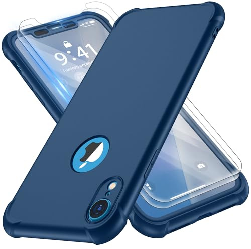 ORETECH für iPhone XR Hülle Silikon 6,1 Zoll [Vorne und Hinten Hülle][2X Displayschutzfolie][Militärschutz] 360 Grad Stoßfest Kratzfest Handyhülle für iPhone XR,Blau