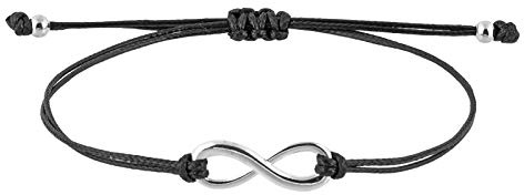 StarAppeal Unendlichkeit Infinity Liebe Freundschafts Armband mit Perlen in Silber und Gold, Größenverstellbar, Mädchen, Damen Armband, Handmade (Schwarz-Silber)