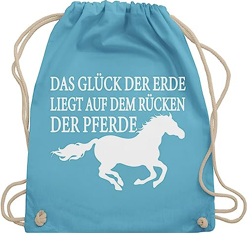 Shirtracer Turnbeutel Rucksack - Taschen - Das Glück der Erde liegt auf dem Rücken der Pferde - Unisize - Hellblau - stalltasche pferd pferdeliebhaber dieser turnsack pferdebeutel reiten am beutel