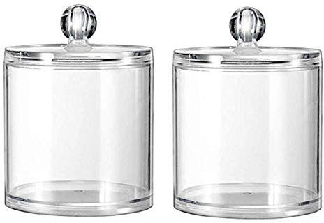 2PCS Clear Acrylic Plastic Cotton Swabs Holder with Lid Makeup Pad Organizer Divider Dispenser Cosmetic Container Jars Bathroom Storage Case for Cotton Balls Pads