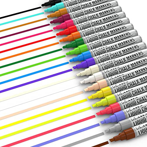Kassa 20-Pack Liquid Chalk Markers | Includes 20 Colors with Reversible Bullet & Chisel Tips | Works on Chalkboards, Windows & Glass | Erasable & Dust-Free | Ideal for Use at Home & Office