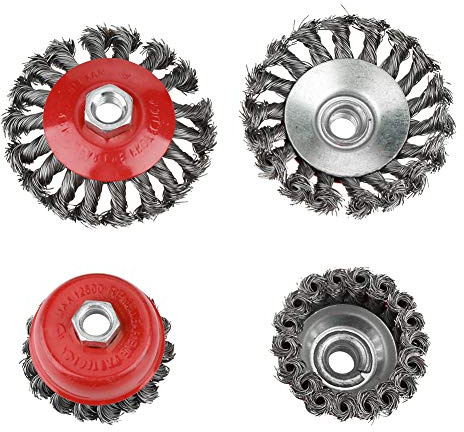 Wiring Brush for Grinder, 4Pcs Rotary Twist Knot Flat Cup Brush Steel Wire Wheel Brush Set - 2Pcs 3 Inch Wire Cup Brush & 2Pcs 4 Inch Wire Flat Brush for Angle Grinder Rust Paint Removal