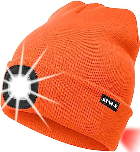 ATNKE 8LED beleuchtete Strickmütze, wiederaufladbare USB-Scheinwerferkappe mit extrem Heller, wasserdichter Lampe und Blinkender Alarm Rotes Rücklicht Multi-Color