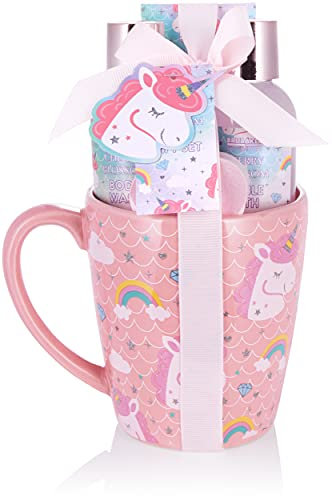 BRUBAKER Cosmetics - Coffret de bain & douche - Fleur de cerisier - 5 Pièces - Mug Licorne XXL incl. - Idée cadeau Femme & Fille