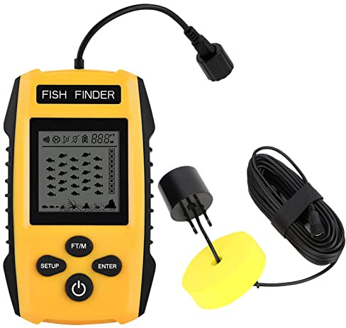 Fischfinder & Tiefenmesser, Konturanzeige für Fischereiausrüstung Fischtiefen-Tiefenanzeige 3 m (1 m) bis 100 m (3 ft) bis Fishing Finder Kayak, Sonarsensor-Wandler und LCD-Display für Bootsfischerei,