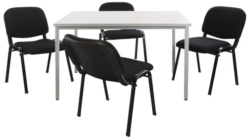 ADB Büro Sitzgruppe, Konferenztisch 120x80cm, 4 Stühle, Stahlrohr, melaminbeschichtete Tischplatte, gepolsterte Stühle, Stapelbar, Lichtgrau (RAL7035)
