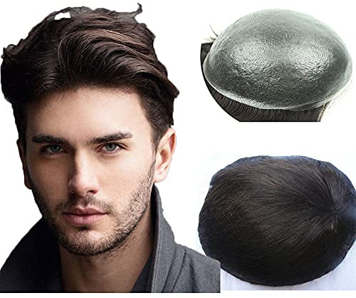 N.L.W. Parrucca Uomo PU Toupet Pezzi di Capelli Umani Europei per Gli Uomini Sostituzione dei Capelli Sistema 8×10 Pollici Parrucche 0,06 Centimetri di Spessore Uomini Parrucca #2 Castano scuro