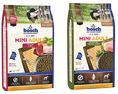 bosch HPC Mini Adult mit Lamm & Reis | Hundetrockenfutter für ausgewachsene Hunde kleiner Rassen (bis 15 kg) | 1 x 3 kg & Adult mit frischem Geflügel & Hirse | (bis 15 kg) | 1 x 3 kg