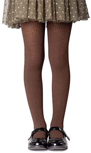 NOQ filles collants en tricot uni aux pieds chauds opaques école enfant bas Ballet danse spectacle pépinière, Chocolate 146/152 cm