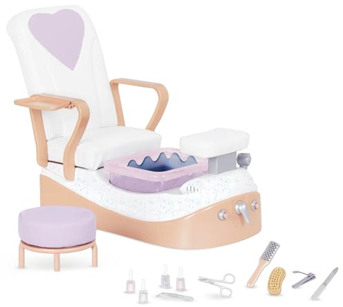 Our Generation Yay, Spa Day! Salonstuhl-Spielset mit Spa-Musik | Salonstuhl-Spielset für 46 cm große Puppen mit Hocker, klappbarer Ablage und Pediküre-Zubehör, Geräusche im Spiel, 3+ Jahre