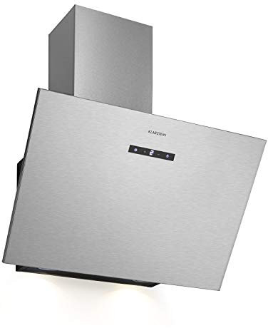 Klarstein Silver Lining - Dunstabzugshaube Kopffreihaube, EEK A, Umluft- oder Abluftbetrieb, 3 Leistungsstufen, Touchcontrol, Schräghaube, Wandhaube, 600 m³/h, 60 cm, hellsilber