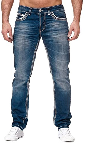 Jeans elasticizzati da uomo, in denim, colore blu, taglio dritto, gamba dritta, taglio aderente, Supper Faded Wash Classic Comfort Designer Knit, A-3 azzurro, M