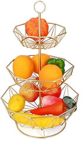 Yuehuamech Cesto di Frutta a 3 Livelli Cesto di Frutta in Metallo Vassoio portaoggetti Portafrutta da banco Portafrutta Portaoggetti per Cucina Soggiorno - Mantiene Frutta e Verdura Fresca