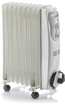 InnovaGoods - Ölradiator 2000W mit 9 Rippen, Energiesparend, Überhitzungsschutz, Einstellbarer Thermostat, Leise, Mobil mit 4 Rollen, Ideal für bis zu 22 m² Räume, Weiß, 9 Module, Metall PP ABS