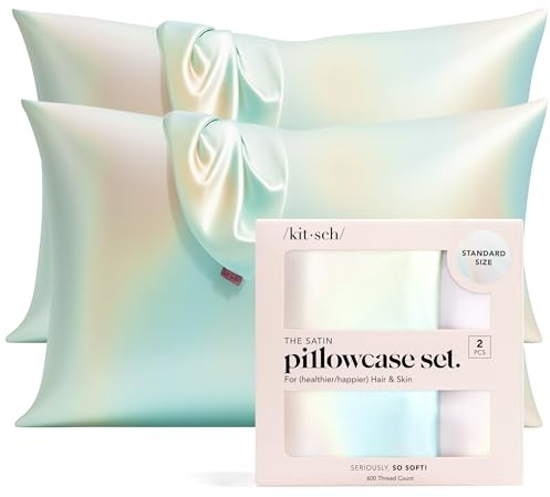 Kitsch 100% Satin Pillowcase with Zipper, Softer Than Silk Pillowcase for Hair & Skin, Cooling Pillow case, Satin Pillow Case Cover (Standard/Queen (2 Pack), Aura)