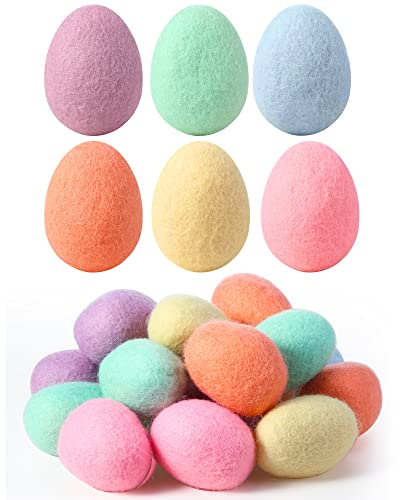 Moukeren Colorful Felted Eggs, Wool Felt Eggs for Spring, Pastel Surprise Egg Decor for Garland Crafts Tree Hanging Ornaments Party Decoration, 2.4 in Tall(Pastel Color,18 Pcs)