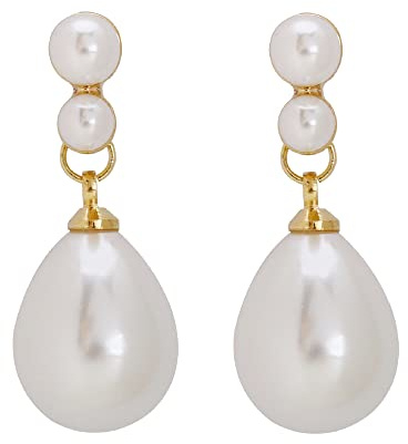 TONLUYAX Orecchini a clip con perle da donna, orecchini a clip da donna, placcati in oro bianco, imitazione perla orecchini alla moda, 3.4 cm, Rame, Non pietra preziosa