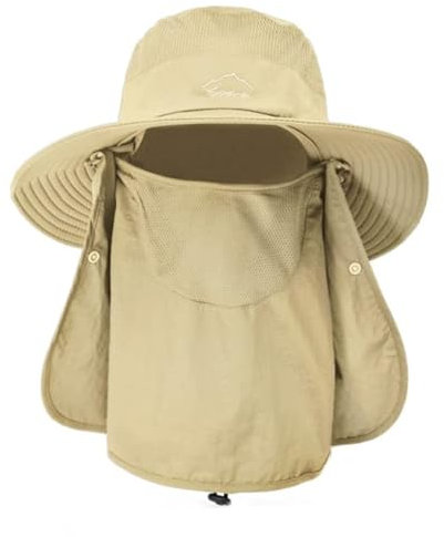 SZETOSY Netz-Sonnenhut mit breiter Krempe, abnehmbarer Nacken- und Gesichtsklappe UPF 50, UV-Schutz, Unisex, Outdoor-Hut für Radfahren, Angeln, Wandern, Bootfahren, Gartenarbeit, khaki, M/L