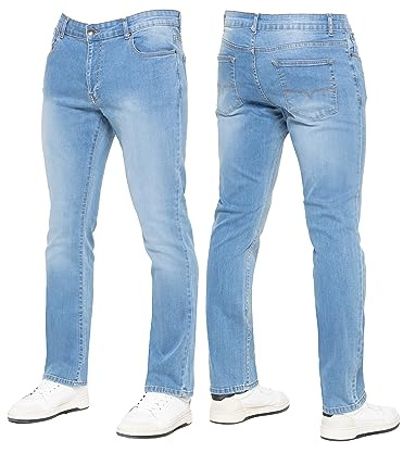 989Zé ENZO New Mens Stretch Straight Leg Jeans Casual Regular Fit Classic Basic Denim Pants KZ127 Light Blue 32W / 32L