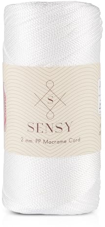 Sensy Premium 2 mm 230 meter polyesterrep, 100 % polypropylensnöre, makramérep, 2 mm virkväska, snöre, makramé, rep, virkgarn, present för stickade varor (vit)