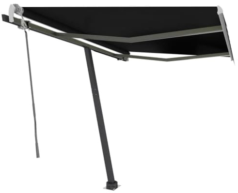 vidaXL Manual Retractable Awning Folding Arm Sun Shade Manual Retractable Awning Outdoor Sunshade Patio Garden with LED 300x250 cm Anthracite