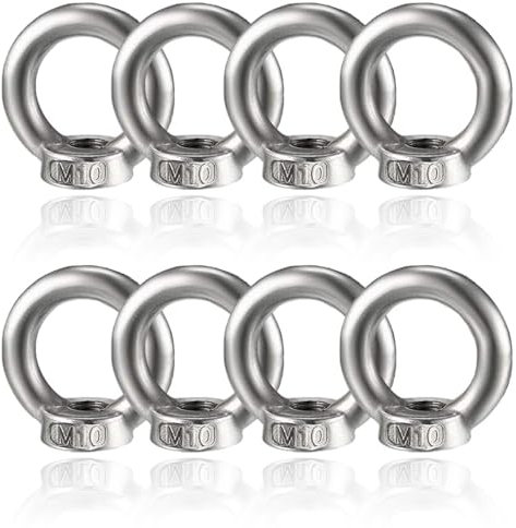 Dado ad anello in acciaio inox, 10 pezzi, dado ad anello M10, dado oculare in acciaio inox, per montaggio a corda, accessori di sollevamento, lucidatura superficiale, argento
