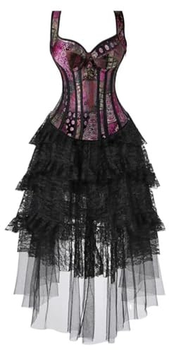 Hengzhifeng Corset con Tirantes Mujer y Falda Steampunk (EUR 34-36,Morado)