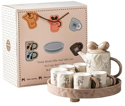 Ensemble de tasses à thé en céramique en forme de nœud de grande capacité, ensemble de théière exquise pour la maison, ensemble de théière – Sensation de peau gris blanc doré