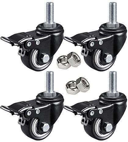 1,5-Zoll-Schwerlast-Lenkrollen, doppelt gelagerte Möbelrollen, Trolley-Lenkrollen mit Bremsen, Tragkraft 160 kg, 4 Stück, Gewinde M8 x 25 mm, M10 x 25 mm (M8 x 25 mm, 4 Stück mit Bremse)