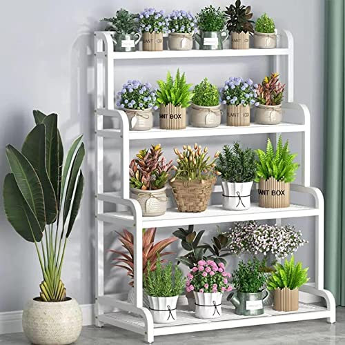 Estante de Metal Blanco para Escalera de Plantas, Soporte de Flores de 4 Niveles, Soporte para Plantas para Patio, jardín, balcón, Patio, estantes de Esquina para maceteros, Organizador de a