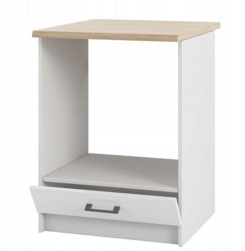 Laclar Unterschrank mit Arbeitsplatte für Ofen 60 cm - glänzendes weißes Acryl - für Standardofen - zum Selbstaufbau - mit Montageset - funktional für die Küche
