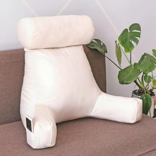 JvFbjLF Lendenkissen, Lesekissen, Rückenstützkissen, Lendenkissen mit Kopfstütze, mit Armlehnen, geeignet zum Liegen, Lesen, Arbeiten mit Laptop (Jazz White)