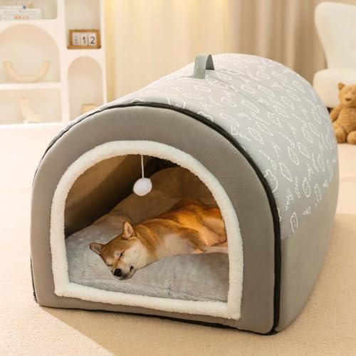 Monbaer Großes 2-in-1-Bett für Hunde mit Anti-Angst-Kissen, weich und warm, faltbar, beruhigend, rutschfest, warm und rutschfest, herausnehmbar und waschbar (Größe XXL: 100 x 70 x 60 cm, grau)