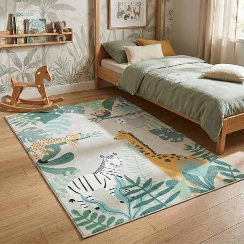 Little Olly Kinderteppich - Jungle Giraffe Beige - 120x170 cm | Tier - Krabbeldecke - Spielmatte - Kinderzimmer, Babyzimmer - Jungen - Mädchen