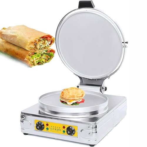 Macchina for crepes, macchina for pancake da 2700 W, griglia riscaldante avvolgente, padella for pancake elettrica commerciale in acciaio inossidabile, termostato regolabile, for uso domestico