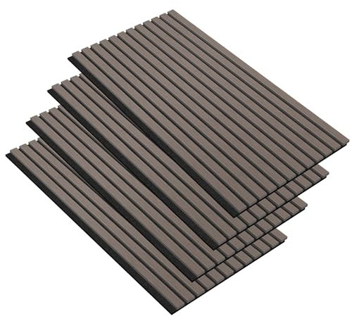 FIVMEN 4 Stück Akustikpaneele 120x60 cm Wandpaneele Holz Holzpaneele Wand Schallschutz mit Holzoptik Furnier Acoustic Panel Wandverkleidung Schallschutzplatten Lamellenwand, Braun