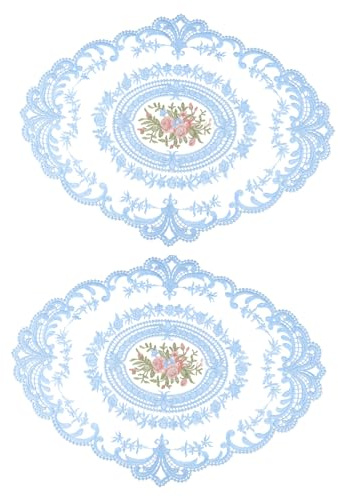 Garneck 2er Set Ovale Spitzendeckchen in Blau – Kleine Gehäkelte Tischsets Als Tischdecke - Ideale Untersetzer Für Tassen - Geschirr Und Als Dekoration Für Feiern Und Fotografie Requisiten