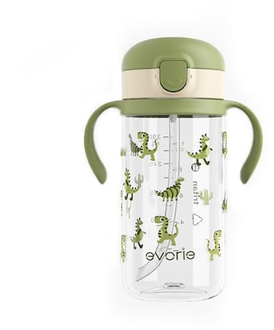 Evorie Tritan Trinkflasche mit Strohhalm auslaufsicher 1–3 Jahre, 300 ml | BPA- & BPS-frei, Baby Trinkflasche mit Strohhalm, Kinder Trinkflasche mit Griff, auslaufsicher, spülmaschinengeeignet