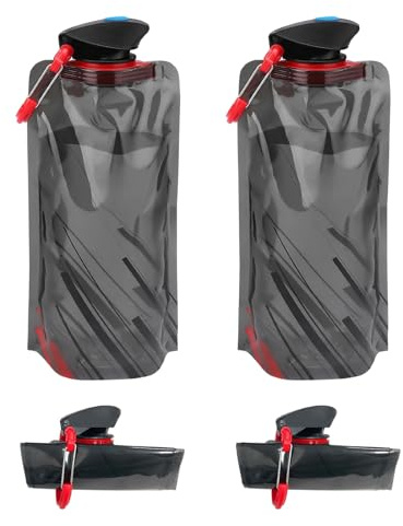 Barlone 2 Stück Faltbare Trinkflasche 700ML, Wiederverwendbare Faltbare Wasserflasche, Wasserflasche Faltbar mit Clip, BPA-Freie Faltflasche Trinkbeutel für Reisen, Abenteuer, Wandern, Fitness