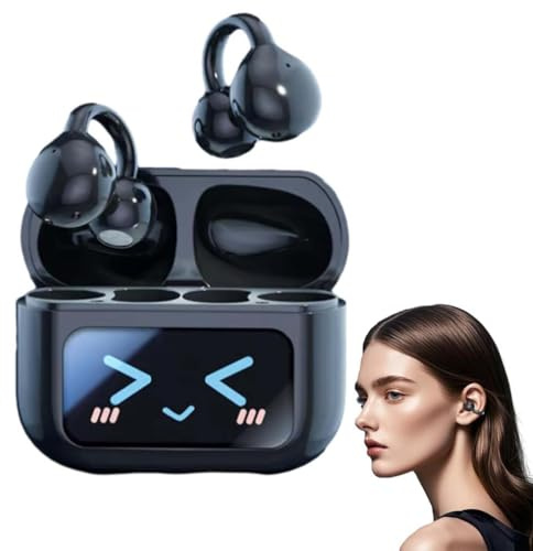 LUCKKY M100 Clip On Ear Headphones, Clip-On-Ear-Kopfhörer mit LED Touch-Screen, Bluetooth Kopfhörer mit Ohrclip, Open Ear Kopfhörer Kabellos Bluetooth 5.4 Sport Kopfhörer für Fitness/Reiten (Schwarz)