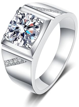 Ringe Frauen Weissgold 14K, Ring Frauen Minimalistisch Quadratisch mit 1 Karat Weiß Rundschliff Laborgewachsener Diamant Größe 60 (19.1)