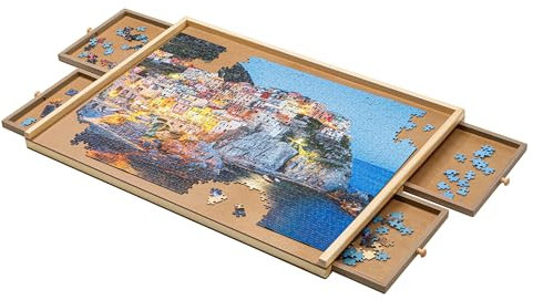 Puzzletisch Puzzlebrett 1000 Teile Puzzle Tisch aus Holz 76x57cm Board mit 4 Schubladen & HLKauf-Block
