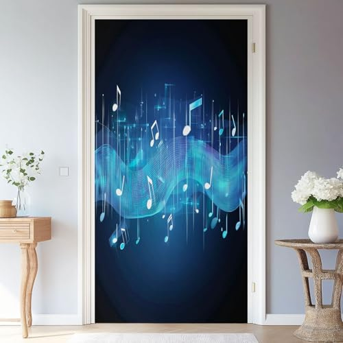 Tür Wandbild Selbstklebende Aufkleber Modern Musik Noten Türaufkleber PVC Wasserdicht Abnehmbar 77 x 200 cm Fototapete Wohnzimmer Schlafzimmer Küche Bad Büro Dekoration, Blau