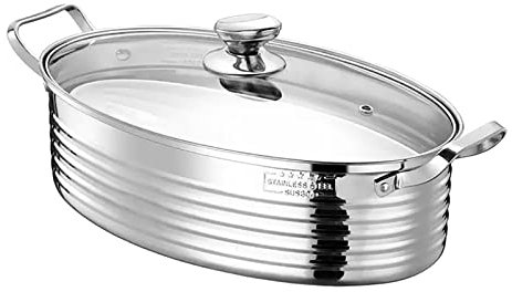 Olla de vapor for pescado/olla, olla de vapor ovalada de acero inoxidable 304 for el hogar (38cm), for estufa de Gas/cocina de inducción