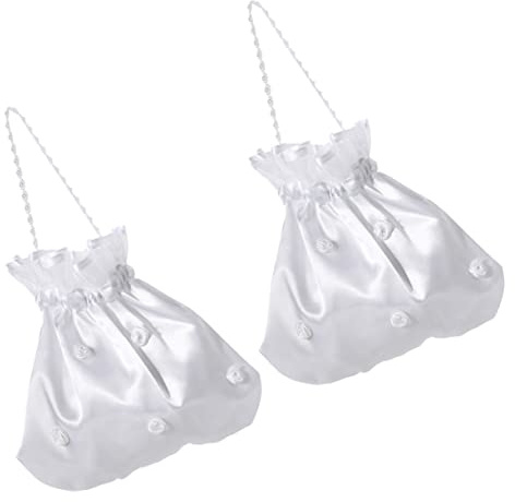 WRITWAA 1 Satz Süßigkeitentaschen Mit Kordelzug Romantische Partybeutel Für Gastgeschenke Weißes Blumenmuster Für Hochzeiten Brautpartys Und Feierlichkeiten 2 Stück