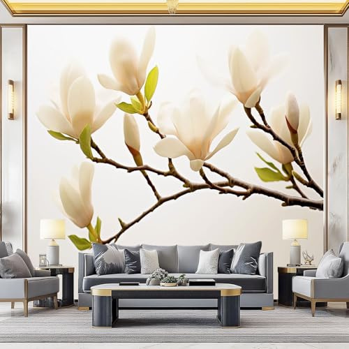 Art Photo Wallpaper Fresh Wind Non-Woven Living Room Bedroom Magnolia Flowers Twigs Green Leaves Wall Decoration - Photo Mural- Gaming Room Tv Background Wall Decor 300 X 210 Cm