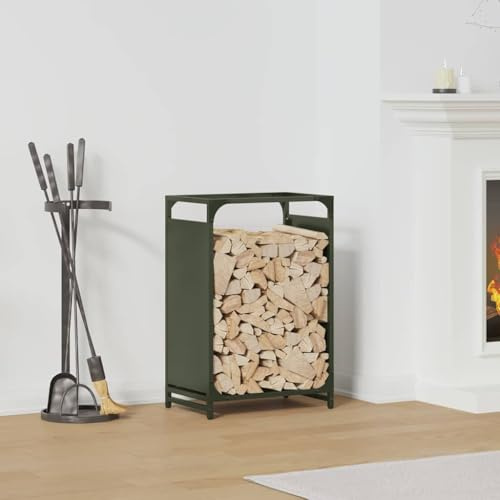 GCHDHAPB Estante para leña verde oliva, 44 x 28 x 65 cm, acero laminado en frío
