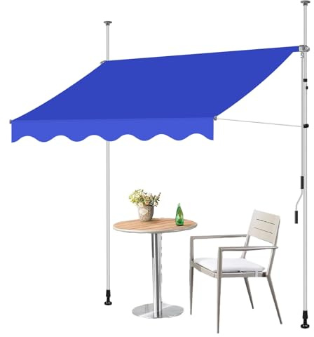 Balkonmarkise verstellbar Blau ohne Bohren Handkurbel UV-beständig & wasserdicht Perfekter Sonnenschutz für Terrasse & Terrasse 300cm klemmmarkise